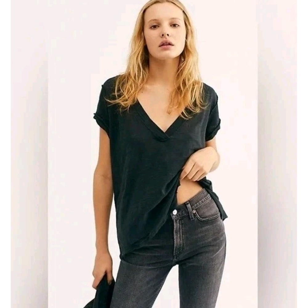 We The Free Black Oversize Distressed Sundance Tee Free People S Small Shirt Top